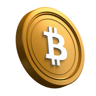 Elemento visual da seção hero com a moeda Bitcoin BTC posicionada de forma inclinada